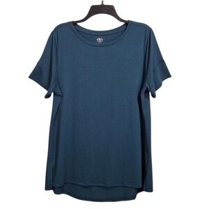 Athletic Works Top Womens‎ L 12 14 Blue Short Sleeve Activewear Workout T-Shirt
